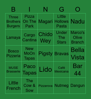 Bristol's Best Bites Bingo Card