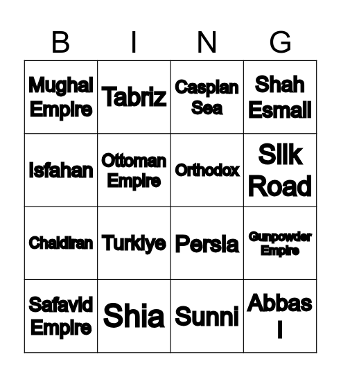 Safavid Empire BINGO Card