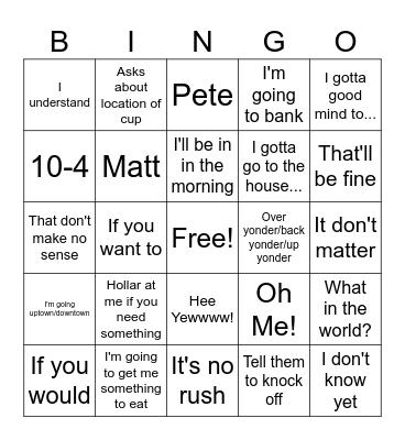 Boss Man Bingo Card
