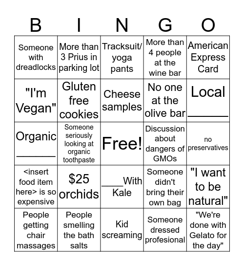 Whole Foods Bingo Card