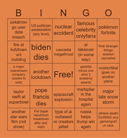 holly 2024 Bingo Card