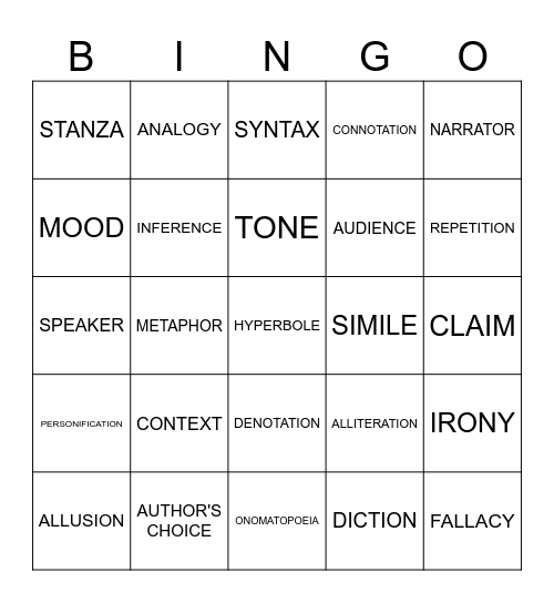 EOC PREP VOCABULARY Bingo Card