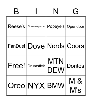 LVIII COMMERCIALS Bingo Card