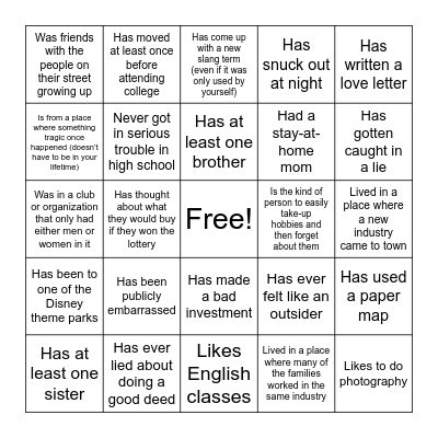 Find Someone Who... Bingo Card