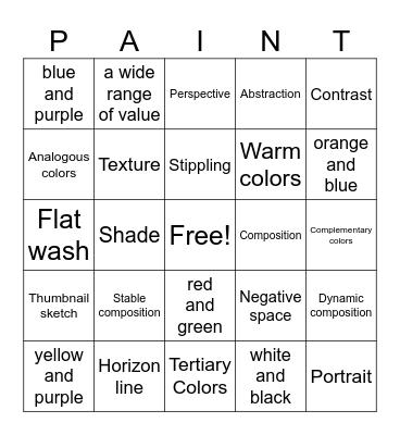 Paint/Draw 1 Final review Bingo Card