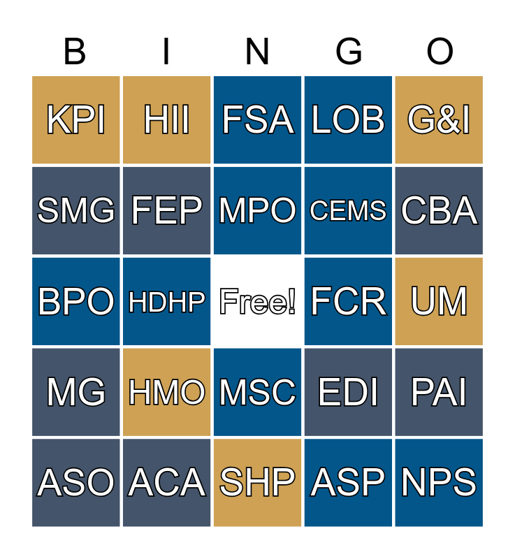 Acronyms Bingo Card