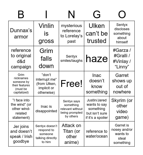 An Ocean of Others Ch 17 Bingo Card