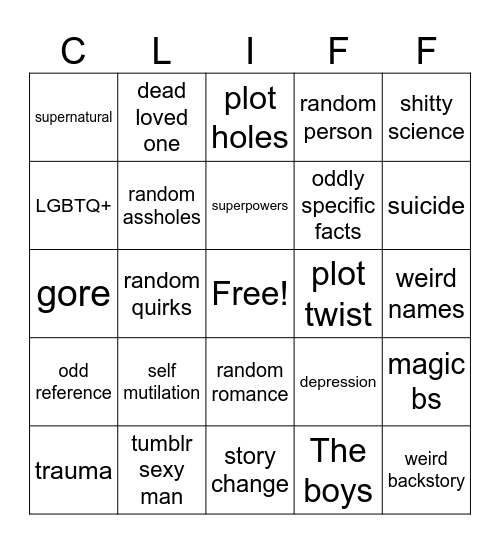 Cliff bingo Card