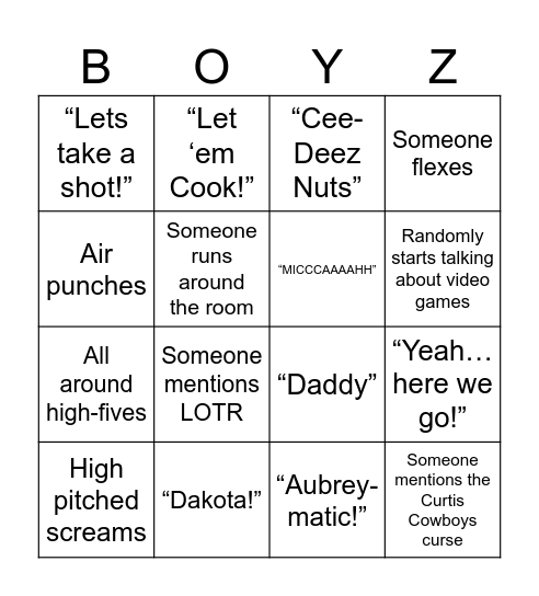 Curtis Boyz Cowboys Bingo Card