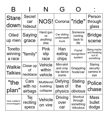 Fast X Bingo Card