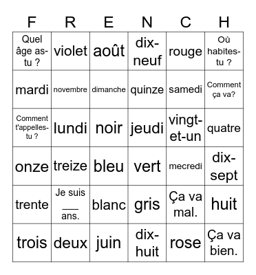 BINGO - Français Bingo Card