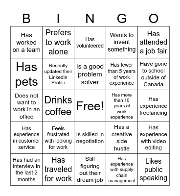 Networking Bingo Card