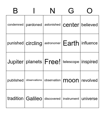 Vocabulary Bingo Card