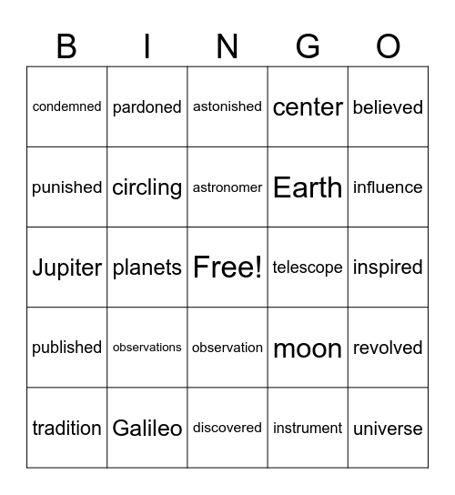 Vocabulary Bingo Card