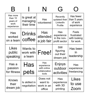 Networking Bingo Card