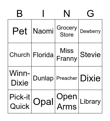Winn Dixie Bingo Card
