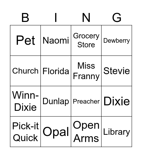 Winn Dixie Bingo Card