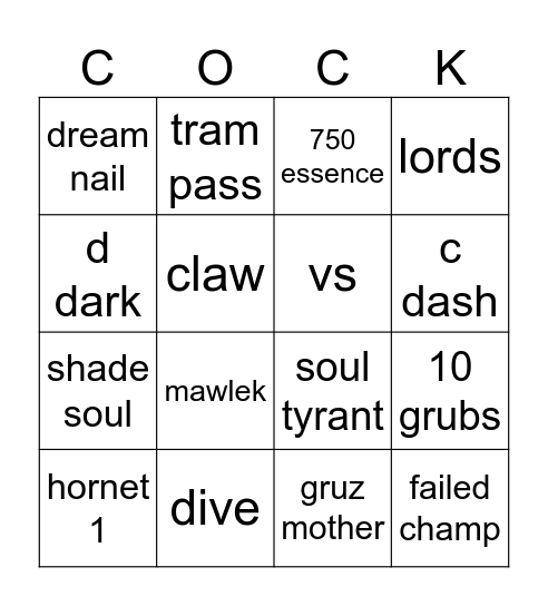 hollow knight funnies Bingo Card