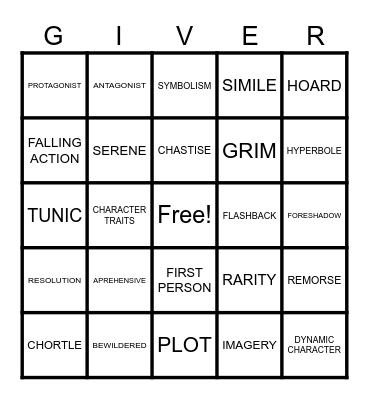 THE GIVER CHP 1-4 VOCABULARY Bingo Card