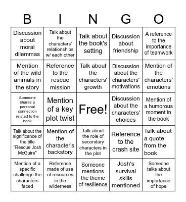 Rescue Josh McGuire Bingo Card