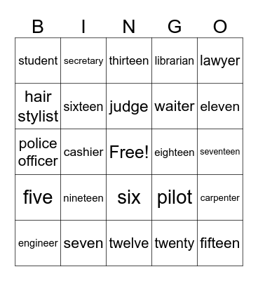 To Be (Jobs and numbers) Bingo Card