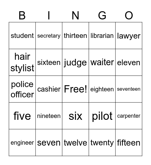 To Be (Jobs and numbers) Bingo Card