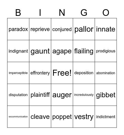 vocab Bingo Card