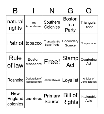 Semester 1 Bingo Card