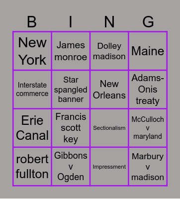 us history Bingo Card