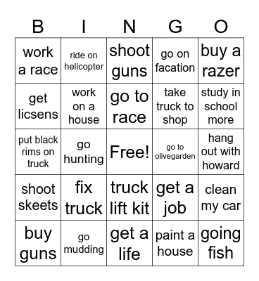 sky's Bingo of fun Bingo Card