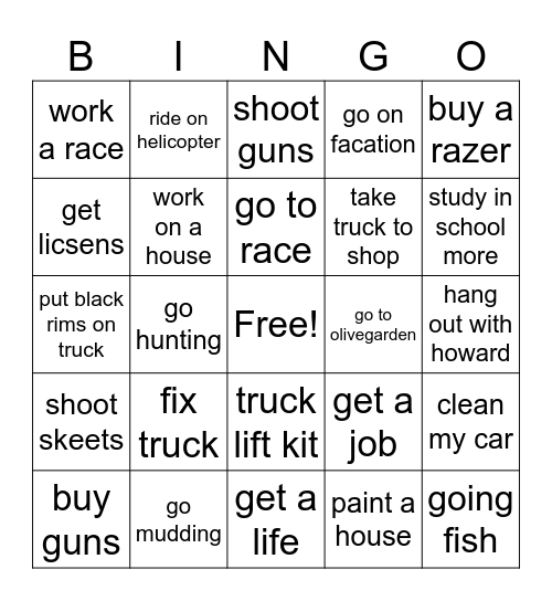 sky's Bingo of fun Bingo Card