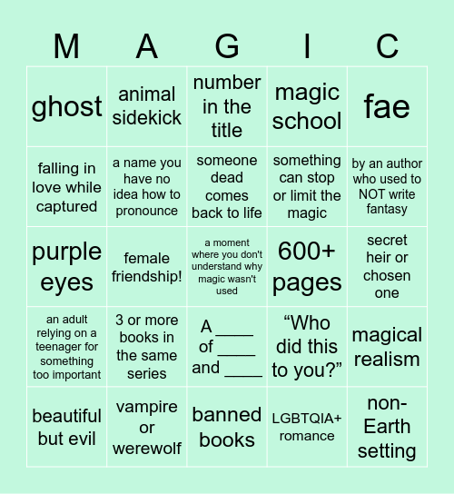Book Club Fantasy Bingo 2024 Bingo Card