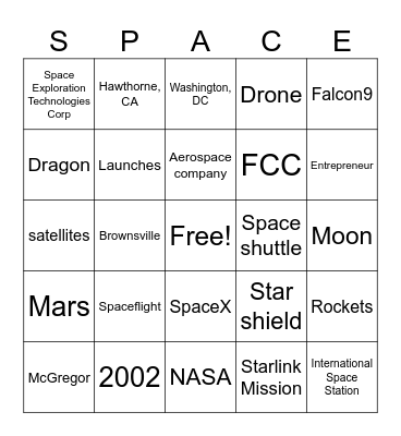 Space X bingo Card