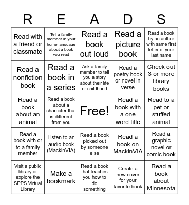 SPPS READS Bingo Card