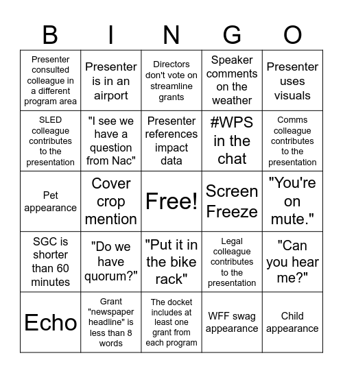 SGC Bingo Card