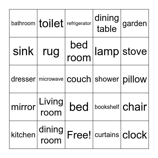 Home vocabulary Bingo Card