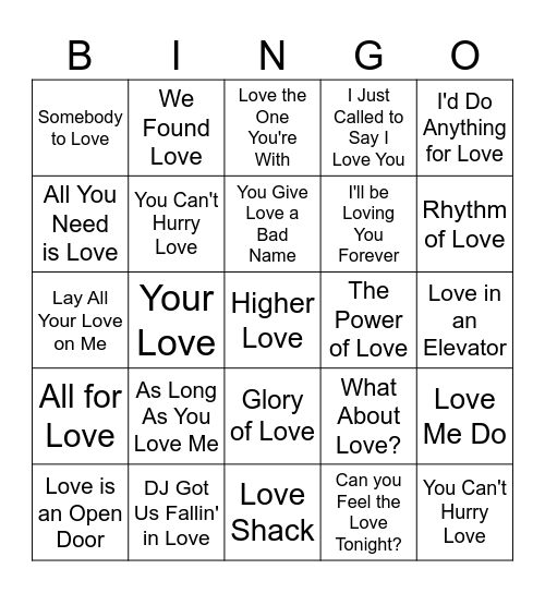 Valentine's Day Music Bingo Card