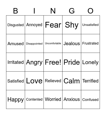 Emotion Bingo Card