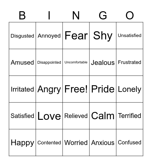 Emotion Bingo Card