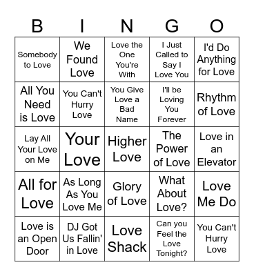 Valentine's Day Music Bingo Card