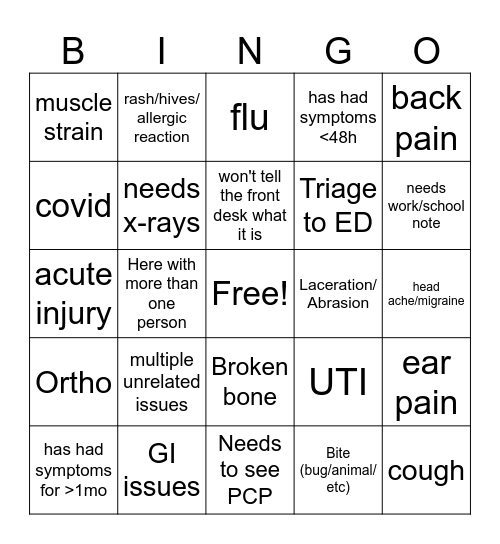 Ready Care Bingo Card