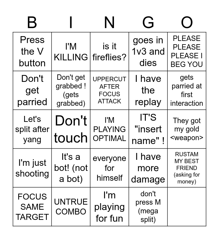 CreW Bingo Card