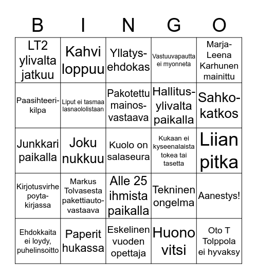 Yleiskokousbingo Card