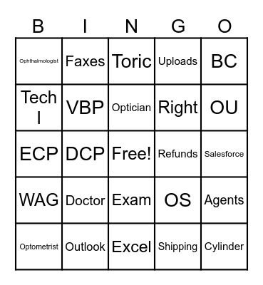 Contact Lens Bingo Card