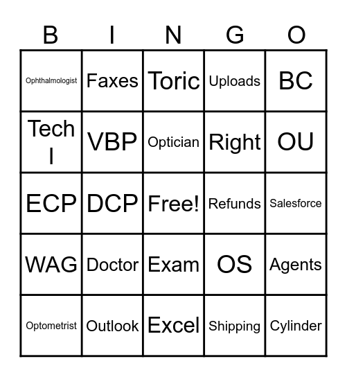 Contact Lens Bingo Card