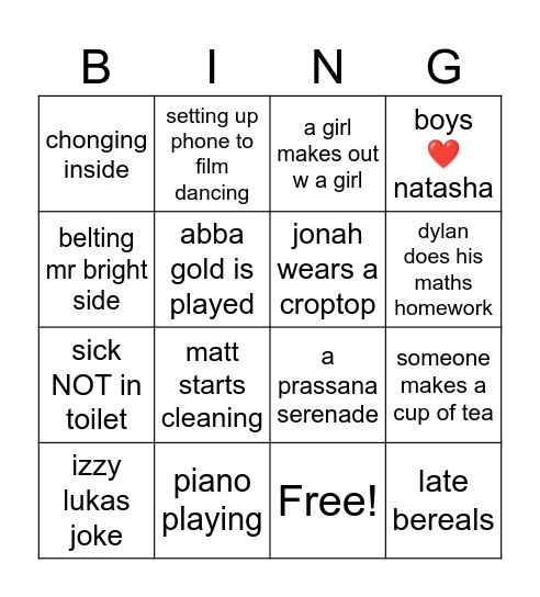 matthew birthday Bingo Card