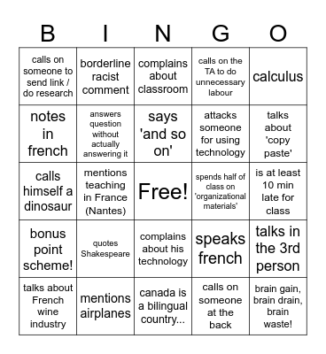 ECO231 weekly Robert Bingo Card