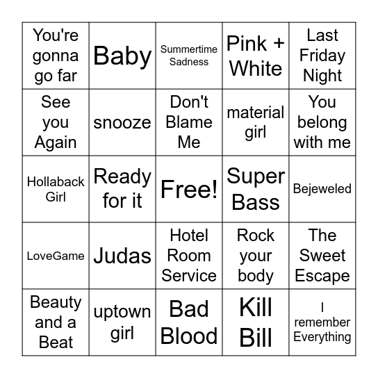 Radio Bingo Card