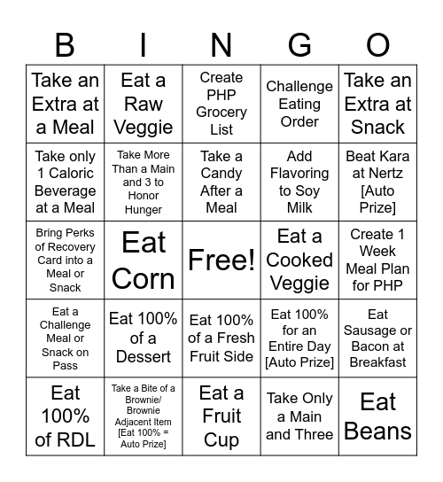 Carli's Dietary Bingo Card