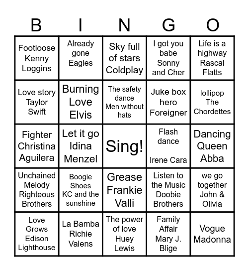 MUSIC BINGO Card